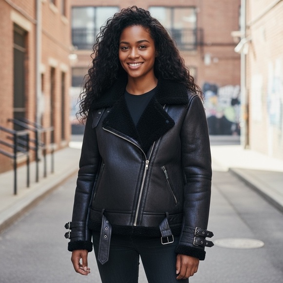 American Eagle Faux Suede Shearling Lined Distressed Moto Jacket,  Bl,  Sz XL - Picture 1 of 16